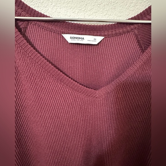 EUC SONOMA Burgundy Long Sleeve V-Neck Tunic Sweater - Picture 5 of 9